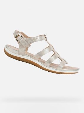 Geox Metallic Champagne/Rose Gold Strappy Suede Sandals - Size 6